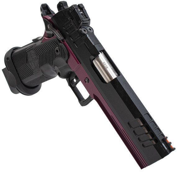 Great Lakes GL1911DS9FSSCHY Synergy 1911 DS 9mm Luger 20+1 5 Stainless Match Grade Barrel, Black Cerakote Optic Cut/Serrated Stainless Steel Slide, Black Cherry Cerakote Stainless Steel Frame w/Pic Rail, Textured Grip, Pistol