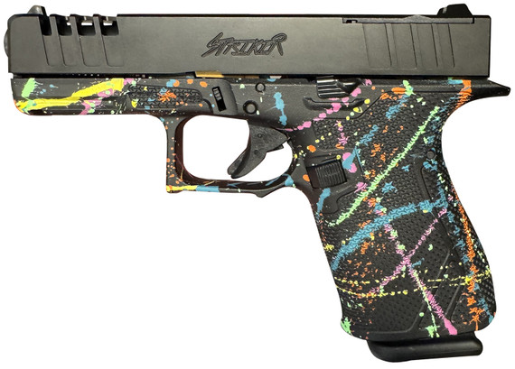 Great Lakes GL19SBLK Striker Compact Frame 9mm Luger 15+1 4 Black Nitride Steel Barrel, Black Cerakote Serrated w/Slide Cuts Steel Slide, Splatter Cerakote Poly Frame & Grip, Ambi, Pistol