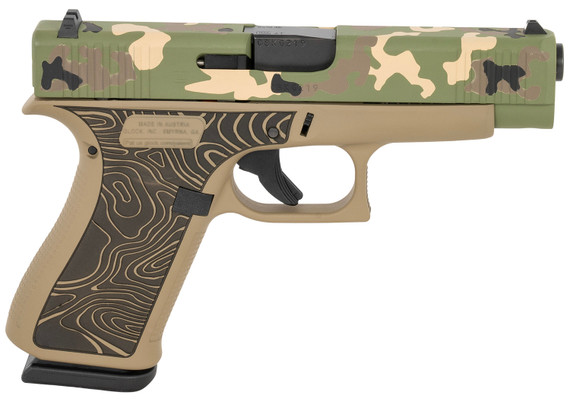 Glock PA4850204-EXPHUNT G48 Gen5 Slim Compact Frame 9mm Luger 10+1 4.17 Black GMB Barrel, Camo Cerakote Steel Serrated Slide, Coyote Tan Cerakote Poly Frame w/Beavertail, Pistol