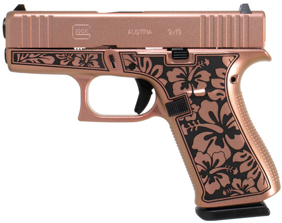 Glock UI4350204NHIBCHIM G43 Gen3 Sub-Compact Frame 9mm Luger 6+1 3.41 Black Steel Barrel, Chimera Cerakote Serrated Steel Slide, Chimera w/Hibiscus Cerakote Poly Frame, USA Made, Pistol