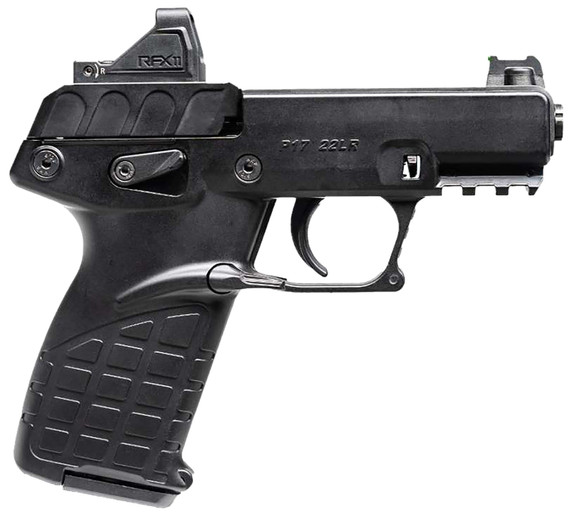 Kel-Tec P17BBLKOPTIC P17 Compact Frame 22 LR 16+1 3.80 Black Steel Barrel, Black Serrated Steel Slide, Black Poly Frame w/Pic Rail, Textured Grip, Viridian RFX-11 Green Dot, Ambi, Pistol