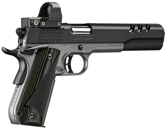 Kimber 3000278 Super Jagare w/Optic 10mm Auto 8+1 6 Stainless Match Grade Barrel, Diamond Carbon Coating Ported/Serrated Stainless Steel Slide, Kimpro II Gray Micarta Grip, Delta Pro Red Dot, Pistol