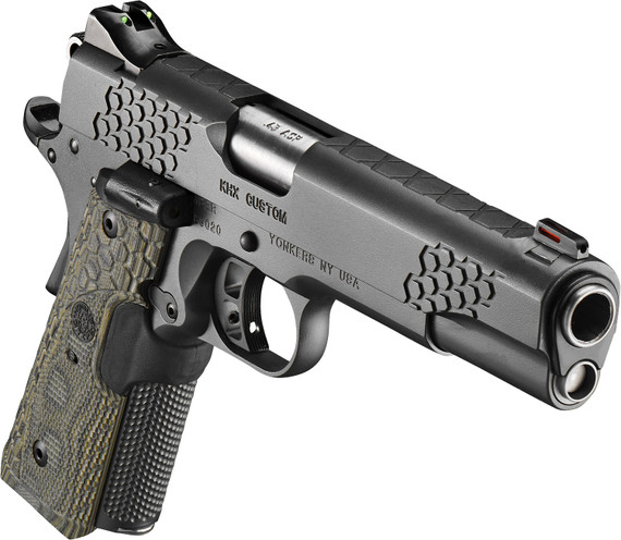 Kimber 3000358 KHX Custom 45 ACP 8+1 5 Stainless Match Grade Barrel, KimPro II Gray Serrated Stainless Steel Slide, Kimpro II Gray Stainless Steel Frame w/Beavertail, G10 MagGrip w/Red Laser, Pistol