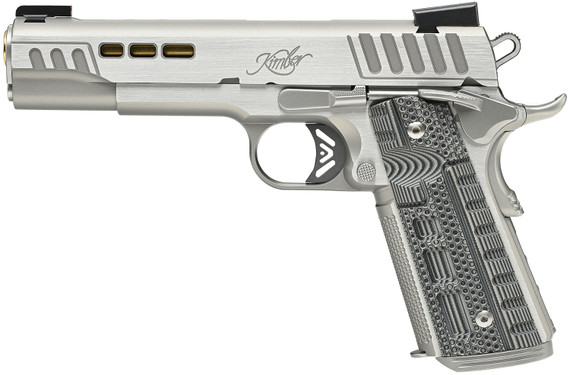 Kimber 3000423CA Rapide Dawn *CA/MA Compliant 45 ACP 8+1 5 Gold TiN Stainless Steel Barrel, Lightening Cut/Serrated Stainless Steel Slide, Stainless Steel Frame w/Beavertail, Black & Gray G10 Grip, Pistol