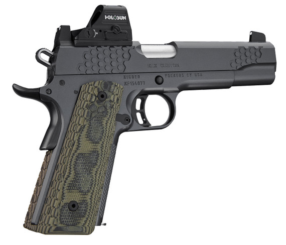 Kimber 3000434 KHX Custom 9mm Luger 9+1 5 Stainless Match Grade Barrel, KimPro II Gray Serrated Stainless Steel Slide, Kimpro II Gray Stainless Steel Frame w/Beavertail, G10 Grip, Holosun HE507C-GR-X2 Red Dot, Pistol
