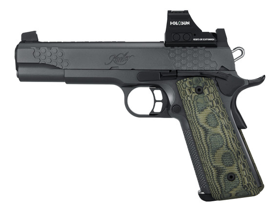 Kimber 3000434 KHX Custom 9mm Luger 9+1 5 Stainless Match Grade Barrel, KimPro II Gray Serrated Stainless Steel Slide, Kimpro II Gray Stainless Steel Frame w/Beavertail, G10 Grip, Holosun HE507C-GR-X2 Red Dot, Pistol