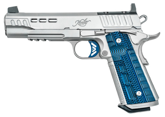 Kimber 3000455 Rapide Ice 9mm Luger 9+1 5.50 Stainless Steel Barrel, Stainless Lightening Cut/Optic Ready/Serrated Stainless Steel Slide, Stainless Stainless Steel Frame w/Beavertail, Blue G10 Grip, Pistol