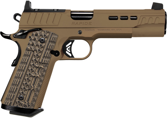 Kimber 3000463 Rapide 38 Super 8+1 5 Black DLC Steel Barrel, Flat Dark Earth Cerakote Lightening Cut/Optic Ready/Serrated Stainless Steel Slide, Flat Dark Earth Cerakote Steel Frame w/Beavertail, Textured Grip, Pistol