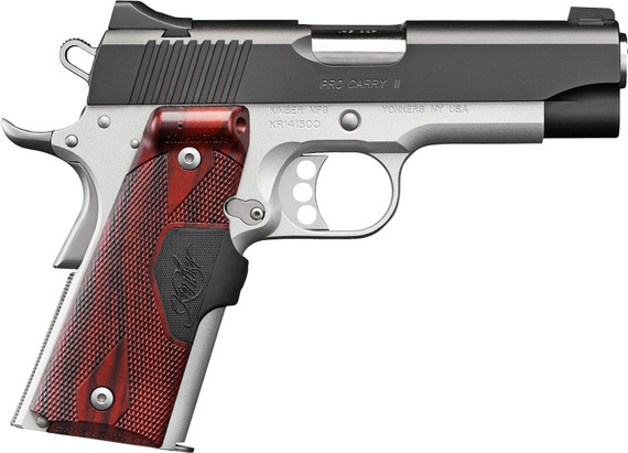Kimber 3200389 Pro Carry II w/Laser 9mm Luger 9+1 4 Stainless Match Grade Barrel, Matte Black Brushed Serrated Steel Slide, Matte Silver Aluminum Frame w/Beavertail, Rosewood Grip, Crimson Trace Laser, Pistol