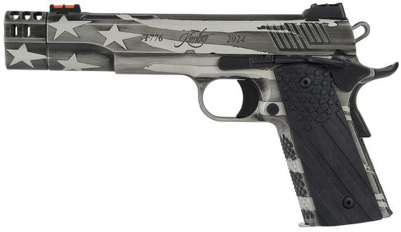 Kimber 3700840 Independence 1911 45 ACP 8+1 5 Stainless Match Grade Barrel, Stainless Cerakote w/Stars Lightening Cut/Serrated Stainless Steel Slide, Custom Flag Themed Cerakote Stainless Steel Frame w/Beavertail, G10 Grip, Pistol