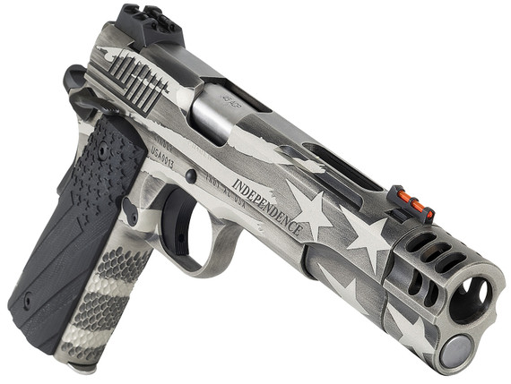 Kimber 3700840 Independence 1911 45 ACP 8+1 5 Stainless Match Grade Barrel, Stainless Cerakote w/Stars Lightening Cut/Serrated Stainless Steel Slide, Custom Flag Themed Cerakote Stainless Steel Frame w/Beavertail, G10 Grip, Pistol