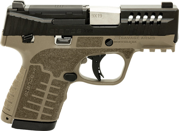 Savage 67055 Stance XR Micro Frame 9mm Luger 13+1 3.20 Stainless Steel Barrel, Black Nitride Ported/Serrated Stainless Steel Slide, Flat Dark Earth Stainless Steel Frame w/Pic Rail, FDE GFN Grip, Ambi, Pistol
