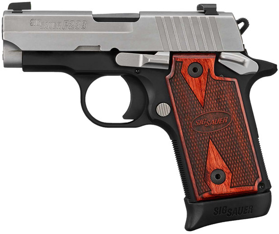 Sig Sauer 238380TXR3 P238 Micro-Compact Frame 380 ACP 6+1/7+1 2.70 Black Nitride Carbon Steel Barrel, Bead Blasted Serrated Stainless Steel Slide, Black Aluminum Frame w/Beavertail, Checkered Rosewood Grip, Pistol