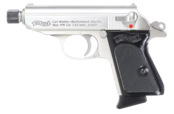 Walther 4796060 PPK 32 ACP 6+1 3.30 Stainless Steel Threaded Barrel, Stainless Serrated Steel Slide, Stainless Steel Frame w/Beavertail, Textured Poly Grip, Pistol