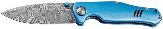 Boker 111101DAM 3.15 Drop Point Damascus Blade Blue Aluminum Handle, Knife