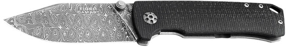 Boker 111103DAM Tiger-Damast Pocket 3.35 Damascus Blade Micarta Handle, Knife