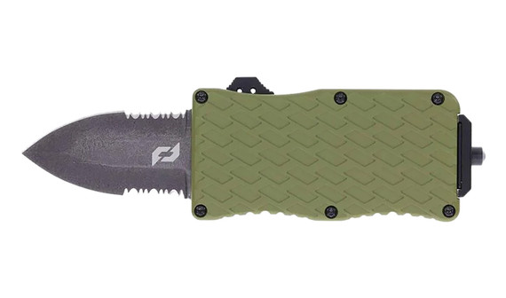 Schrade 1159306 Uproar Tactical Mini 1.90 Serrated Dagger Satin D2 Steel Blade OD Green Aluminum Handle, Knife