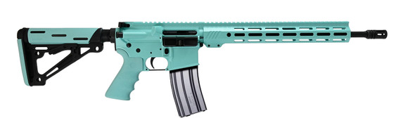 Bushmaster 0010018H175 ORCII Pro 5.56 NATO 30+1 16 Salt Bath Nitride Threaded Barrel, Robin's Egg Blue Cerakote Pic Rail Aluminum Receiver, BFI M4 Carbine Aqua/Black Synthetic Stock, Aqua Hogue AR15 BFG Grip, Rifle