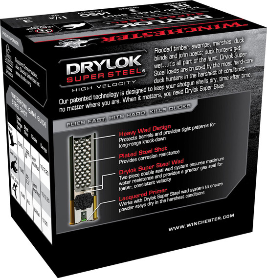 Winchester SSH1233 Drylok Super Steel High Velocity 12Gauge 3 in 1 1/4oz 3Shot 25 Per Box/10 Case, Shotgun Shells
