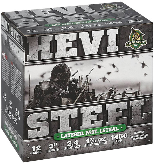 HEVI-Shot HS60024 HEVI-Steel Waterfowl 12Gauge 3 1 3/8oz 2/4Shot 25 Per Box/10 Case, Shotshell Steel Loads