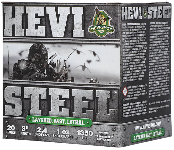 HEVI-Shot HS62024 HEVI-Steel Waterfowl 20Gauge 3 1oz 2/4Shot 25 Per Box/10 Case, Shotshell Steel Loads