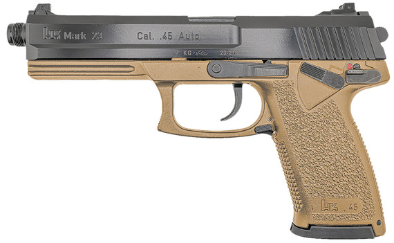 HK 81000868 Mark 23 45 ACP 12+1 5.87" Black Threaded BBL, Black Cerakote Serr Steel Slide, FDE Polymer Frame w/Accessory Rail,Pistol