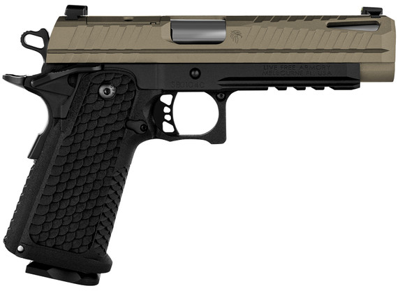 Live Free Armory LFAPF712086 Apollo 11 9mm Luger 17+1 4.15" Stainless Match Grade BBL, Elite FDE Cerakote Optic Cut/Serr Stainless Slide & Steel Frame w/Beavertail & Pic Rail, Textured Grip,Pistol