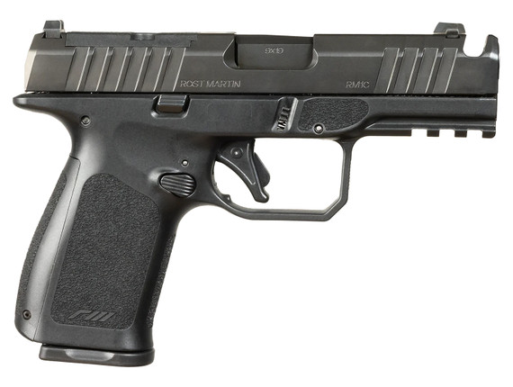 Rost Martin RM1CBLKOSP(COMP) RM1C 9mm Luger 17+1 4" Black Compensated Match Grade BBL, Black Tenifer Optic Ready/Serr Steel Slide, Black Polymer Frame w/Pic Rail, Textured Grip,Pistol