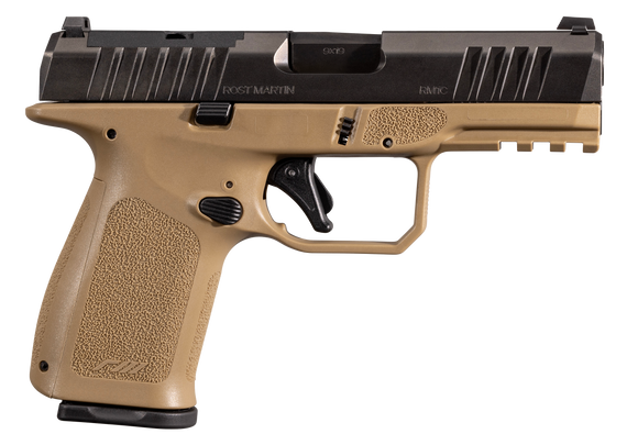 Rost Martin RM1CFDEOSP10CA RM1C *CA Compliant Compact 9mm Luger 10+1 4" Black Steel BBL, Black Tenifer Optic Optic Ready/Serr Slide, FDE Polymer Frame w/Pic Rail, Textured Grip, Ambidextrous,Pistol