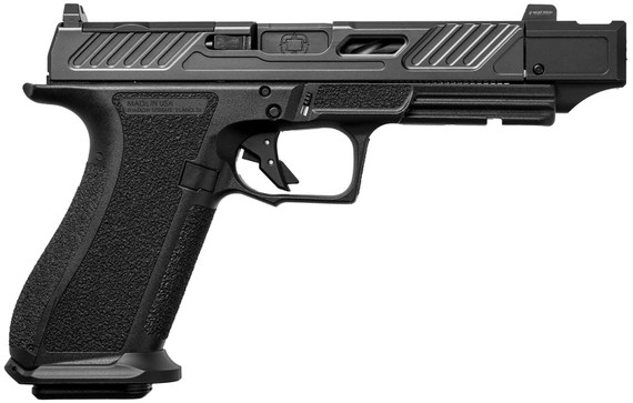 Shadow Systems SS-2240-CA9mm Luger 10+1 4.48" Black Nitride Match Grade Spiral BBL, Black Optic Cut/Serr/Window Cut Stainless Slide, Black Polymer Frame w/Beavertail & Pic Rail, Black Interchangeable Backstrap Grip,Pistol
