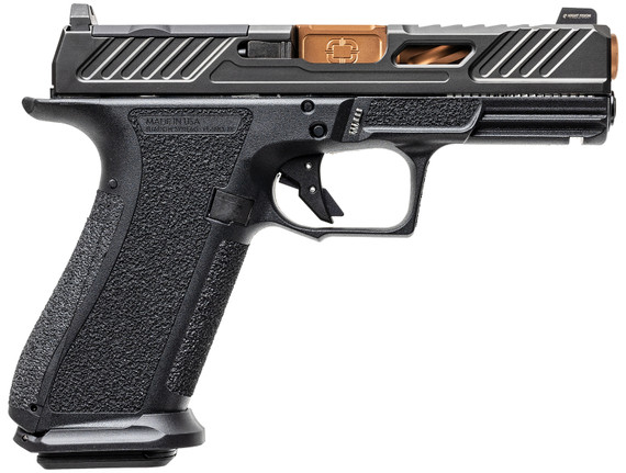 Shadow Systems SS-3039-CA9mm Luger 10+1 4" Bronze TICN Match Grade Spiral BBL, Black Nitride Optic Cut/Serr/Window Cut Stainless Slide, Black Polymer Frame w/Beavertail & Pic Rail, Black Interchangeable Backstrap Grip,Pistol
