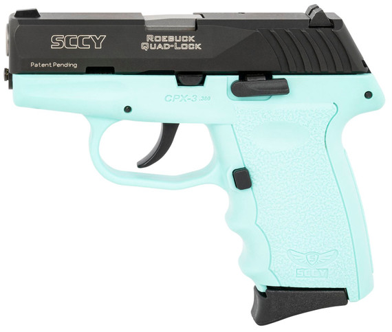 SCCY Industries CPX-3CBSB CPX-3 Sub-Compact Frame 380 ACP 10+1, 3.10 in Stainless Quadlock Barrel, Black Nitride Serrated Stainless Steel Slide, SCCY Blue Polymer Frame w/Finger Grooves, No Safety, Right Hand, Pistol