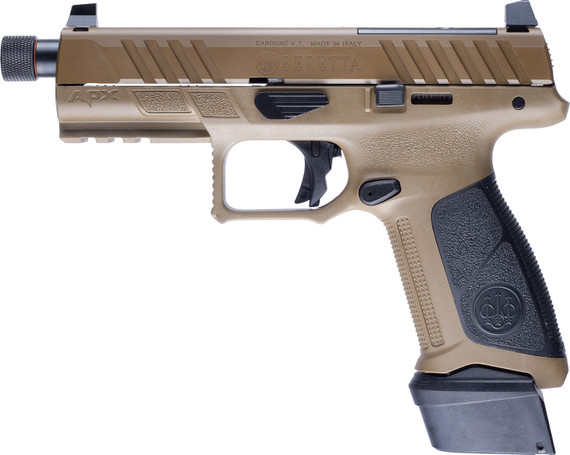 Beretta JAXA1F921FDE APX A1 Tactical Full Size Frame 9mm Luger 21+1 4.80" Black Threaded BBL, Black Bruniton Optic Ready/Serr Steel Slide, FDE Polymer Frame w/Pic Rail, Ambidextrous,Pistol