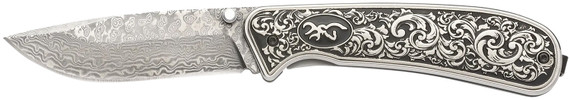 Browning 3220580B Grand Pass 3.50" Drop Point Damascus Blade, Engraved Stainless Handle,Knives
