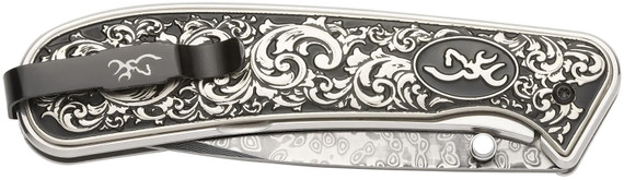 Browning 3220580B Grand Pass 3.50" Drop Point Damascus Blade, Engraved Stainless Handle,Knives