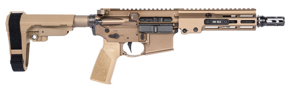 Geissele Automatics 08518S Super Duty MOD1 300 Blackout 8" Black Threaded BBL, FDE Rcvr w/Pic Rail, FDE Synthetic SB Tactical SBA3 Brace, FDE A17 Grip,Tactical Pistols