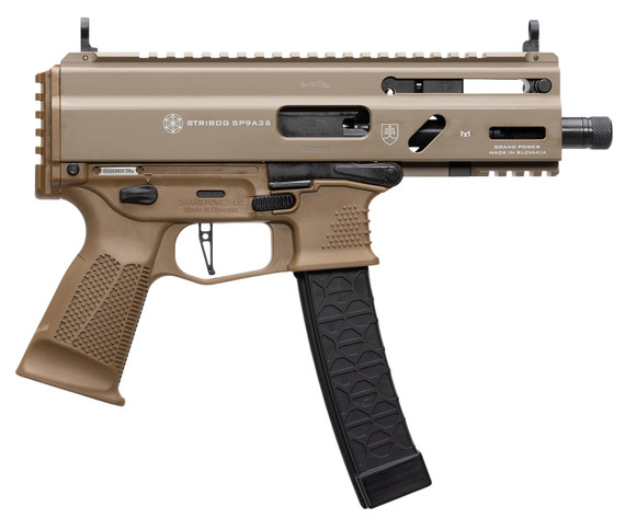 Grand Power 197892004787 SP9A3S Stribog 9mm Luger 30+1 5.50" Black Threaded BBL, M-LOK Handguard, FDE Cerakote Alum/Polymer Rcvr w/Pic Rail, FDE Polymer Grip, Rear Pic Rail, QD Sling Sockets, Ambidextrous,Tactical Pistols