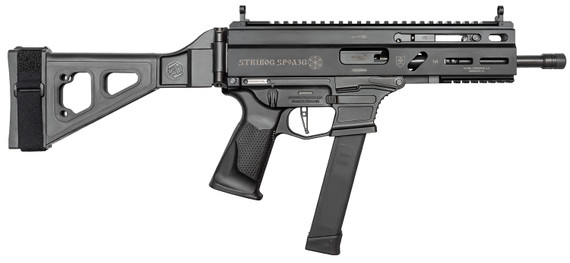 Grand Power 810091152850 SP9A3G Stribog 9mm Luger 30+1 8" Black Threaded BBL, M-LOK Handguard, Black Hardcoat Anodize Alum/Polymer Rcvr w/Pic Rail, Black Polymer SB Tactical Brace, Black Polymer Grip, Ambidextrous,Tactical Pistols