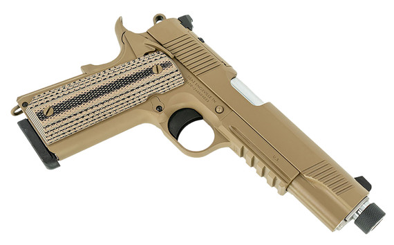 Tisas 10100565 1911 B45RGD TH 45 ACP 8+1 5.50" Hard Chrome Plated Steel BBL, FDE Cerakote Optic Cut/Serr Steel Slide, FDE Cerakote Steel Frame w/Beavertail & Pic Rail, FDE G10 Grip,Pistol
