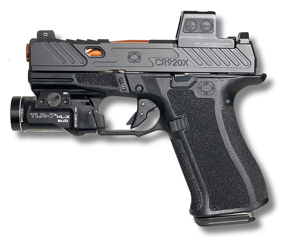 Shadow Systems SS-5011-SM251 CR920X Elite w/Optic 9mm Luger 15+1 3.41" Bronze TICN Match Grade Spiral BBL, Black Cerakote Optic Cut/Serr/Window Cut Steel Slide, Polymer Frame w/Pic Rail, Streamlight TLR-7 HL-X Gun Light, Holosun EPS Carry,Pistol