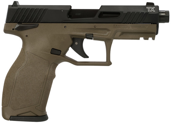 Taurus 1-2TX22141O-10 TX22 22 LR 10+1 4.60" Matte Black Threaded BBL, Black Hard Coat Anod Optic Ready/Serr Slide, OD Green Polymer Frame w/Pic Rail, Textured Grip,Rimfire Pistols