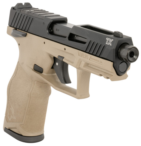 Taurus 1-2TX22P141F-10 TX22 T.O.R.O. 22 LR 10+1 4.60" Matte Black Threaded BBL, Black Hard Coat Anod Optic Ready/Serr Slide, FDE Polymer Frame w/Pic Rail, Textured Grip,Rimfire Pistols