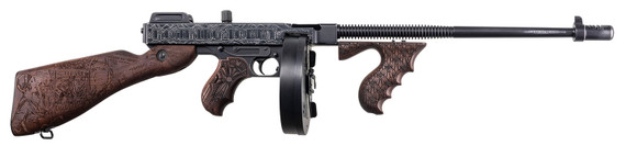 Auto-Ordnance T150DC7 1927A-1 Roaring 20s 45 ACP 50+1 18" Cerakote w/Engraved "Trench Broom" & "Chicago Typewriter" BBL, Midnight Blue Satin Cerakote Rcvr, Engraved American Walnut Wood Stock, Wood Grip,Tactical Rifles