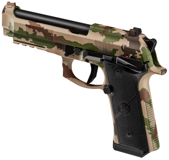 Beretta SPEC0742A15 92XI Full Size Frame 9mm Luger 15+1 4.70" Black DLC Steel BBL, Vegetato Camo Cerakote Stainless Optic Ready/Serr Slide, Vegetato Camo Cerakote Alum Frame w/Pic Rail, Black Textured Grip, MRDS Footprint,Pistol