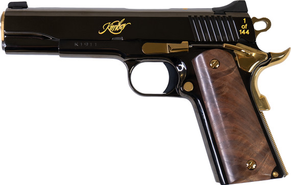 Cnc Firearms CNCCRUS1911 Kimber 1911 Crusader Limited Edition Full Size 45 ACP 7+1 5" Stainless Match Grade BBL, Diamond Like Coating w/24kt Gold Inlay Engraving Slide & Steel Frame, Walnut Grip,Pistol