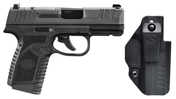 FN 66102356 Reflex w/Optic MRD Micro Compact 9mm Luger 15+1 3.30" Black BBL, Black Stainless Optic Ready/Serr Slide, Black Polymer Frame w/Accessory Rail, Textured Grip, Viridian RFX-11 Green Dot, Holster, Ambidextrous,Pistol