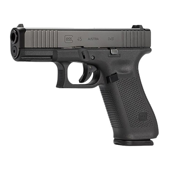 Glock UA455S201 G45 Gen5 Compact Frame 9mm Luger 17+1 4.02 Black GMB Barrel, Black nDLC Serrated Steel Slide, Black Poly Frame w/Pic Rail, Interchangeable Backstrap Grip, Ambi, Pistol