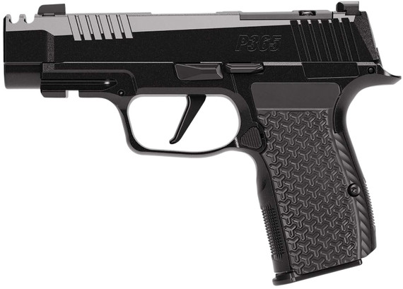 Sig Sauer 365AXG380COMPLUXE P365 AXG LUXE 380 ACP 12+1 3.10" Carbon Steel BBL, Black Pearlescent Cerakote SS Integrated Compensator/Optic Ready/Serr Slide, Black Pearlescent Cerakote Stainless Frame w/Pic Rail, Black LOK Panels Grip,Pistol