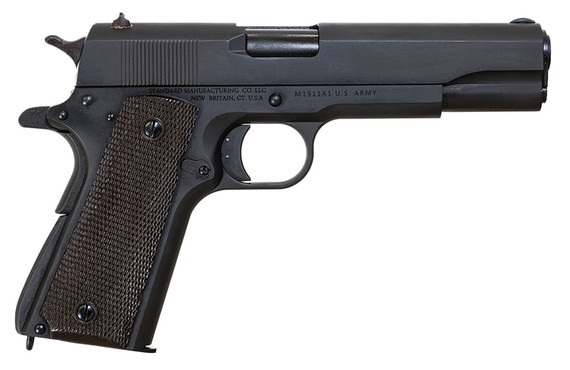 Standard Mfg 1911 Government Full Size Frame 45 ACP 7+1 5" Black Steel BBL, Black Parkerized Steel Serr Slide, Black Parkerized Steel Frame w/Beavertail, Textured Grip,Pistol