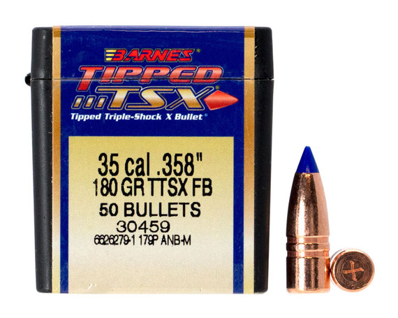 Barnes 30459 Tipped TSX 35Cal 180gr Flat Base 50/Box, Reloating Bullets